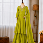 Heavy Chinon Silk Sequin Thread Embroidery Work Top Palazzo