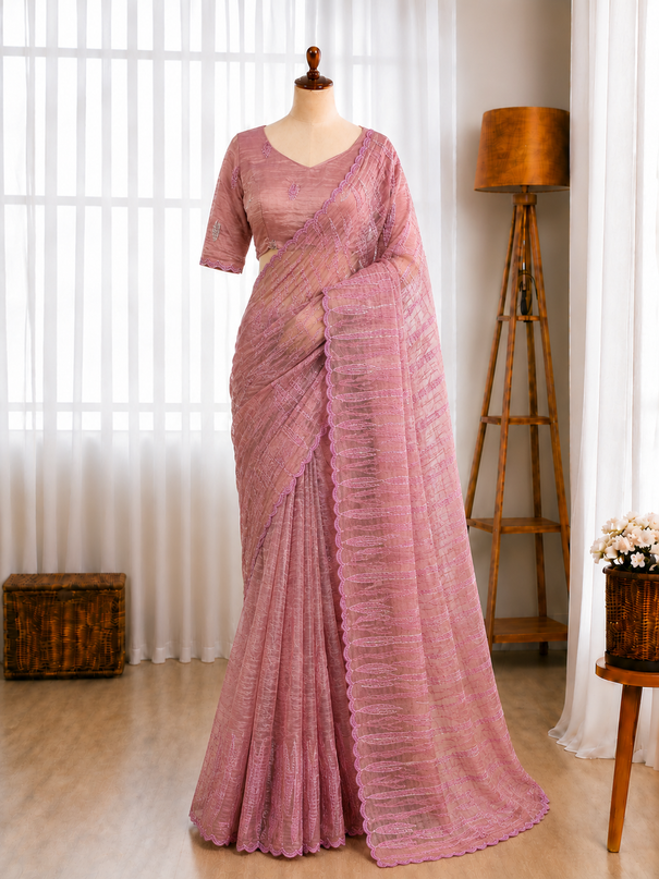 Muscut Silk Turkish Organza Thread Sequins Embroidery Work Saree