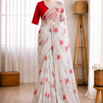 Pure Georgette Chiffon Handbrush Painted Foil Pearl Lace Saree
