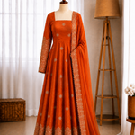 Fendy Silk Sequins Embroidery Work Gown