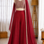 Crunchy Silk Embroidery Thread Sequence Work Crop Top Plazzo