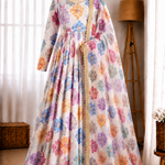 Printed Organza Yoke Embroidery Work Gown