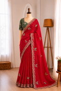 Soft Frendy Satin Sequence Zari Embroidery Designer Saree