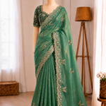 Soft Frendy Satin Sequence Zari Embroidery Designer Saree