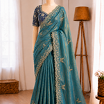 Soft Frendy Satin Sequence Zari Embroidery Designer Saree