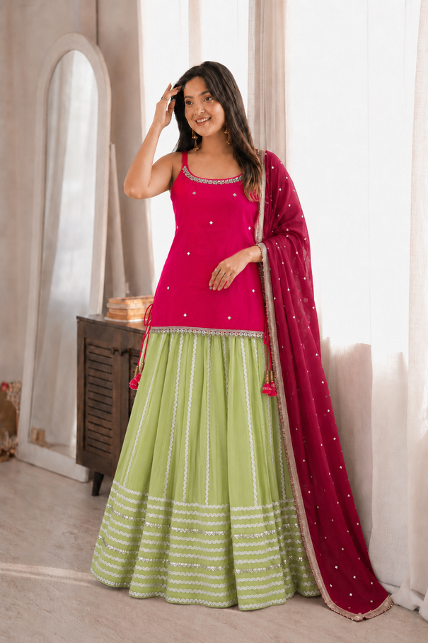 Fendy Silk Mirror Work Lehenga Set