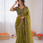 Two Tone Fandy Chiffon Embroidered Saree