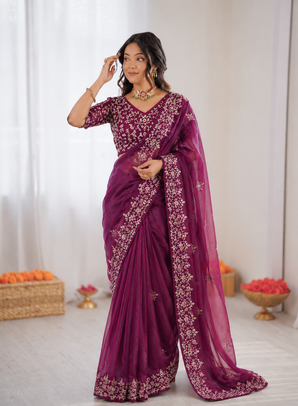Two Tone Fandy Chiffon Embroidered Saree