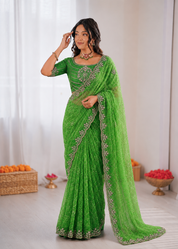 Pure Waree Chiffon Handwork Saree
