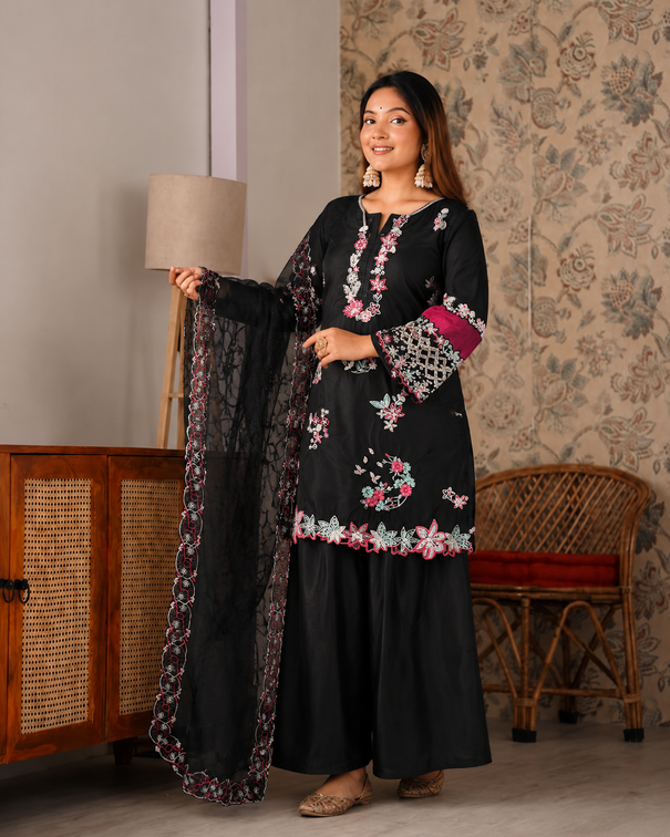 Crepe Silk Sequins Embroidered Palazzo Suit Set