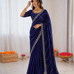Burberry Chiffon Khatli Handwork Saree Set