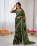 Burberry Chiffon Khatli Handwork Saree Set