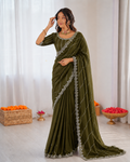 Burberry Chiffon Khatli Handwork Saree Set