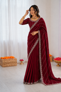 Burberry Chiffon Khatli Handwork Saree Set