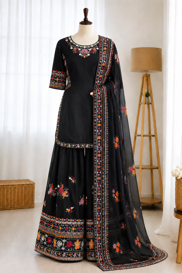 Heavy French Crepe Embroidery Work Top Bottom