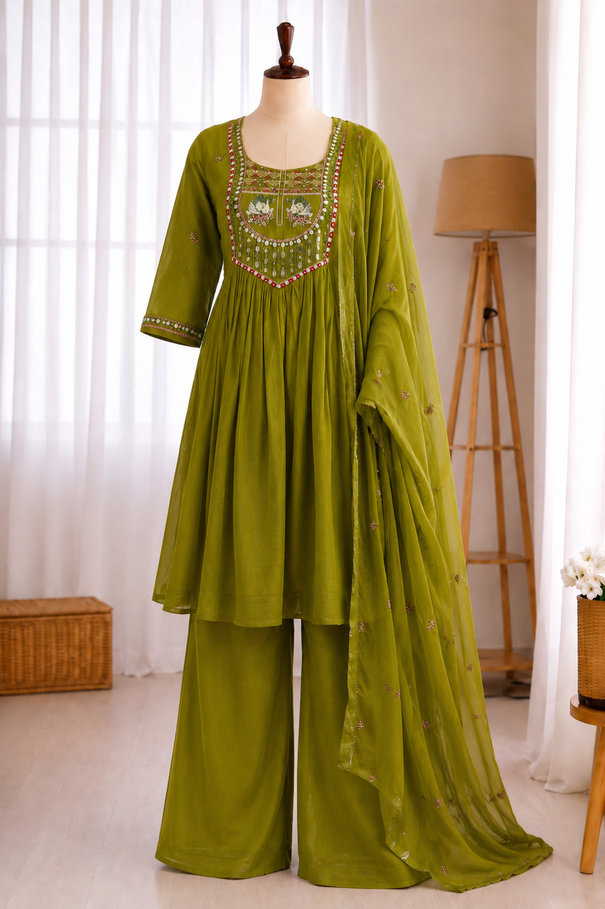 Soft Mull Chanderi Embroidery Work Top Bottom