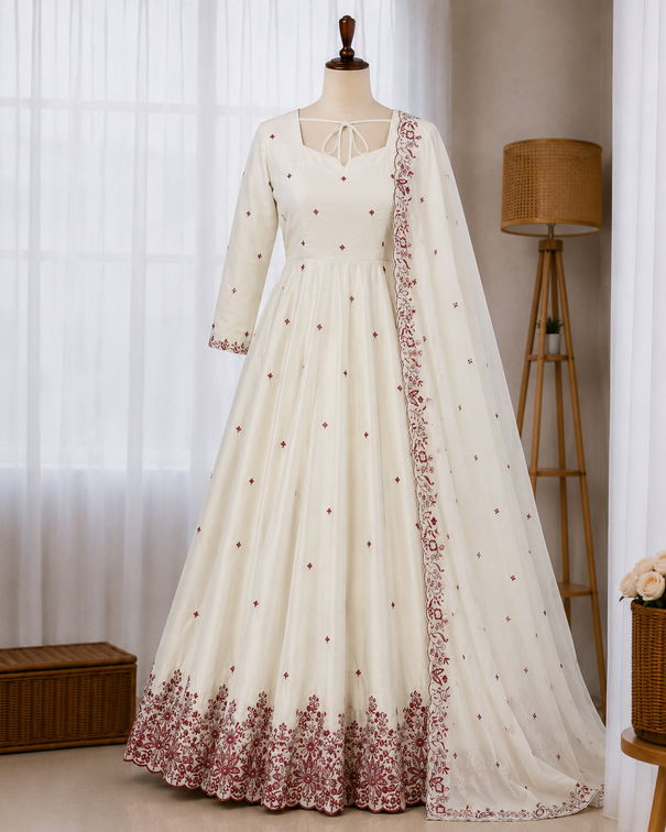 Diamond Silk Embroidery Work Aanakali suit