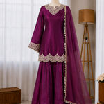 Fendy Silk Embroidery Codding & Real Mirror Work Top Bottom
