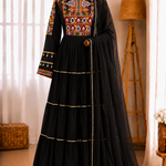 Kora Cotton Kutchi Gamthi Mirror Work Gown