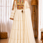 Kora Cotton Kutchi Gamthi Mirror Work Gown