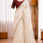 Soft Space Silk Embroidery Sequence Work Saree