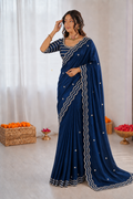 Pure Space Silk Cutdana Handwork Saree Set