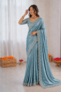 Pure Space Silk Cutdana Handwork Saree Set