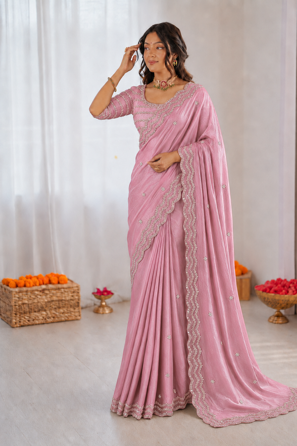 Pure Space Silk Cutdana Handwork Saree Set