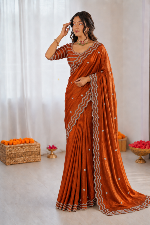 Pure Space Silk Cutdana Handwork Saree Set