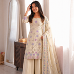 Vichitra Silk Embroidered Plazzo Suit Set