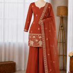 Crunchy Silk Embroidery Sequence & Jari Work Top Bottom