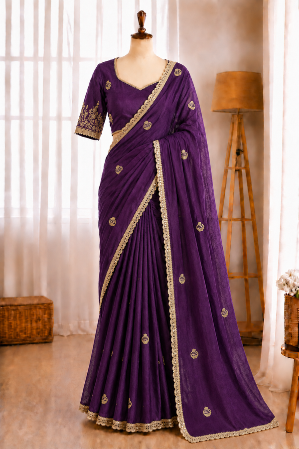 Rangoli Crush Silk Embroidery Sequence Butta Mirror Lace Work Saree