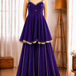 Soft Chinon Mirror Work Gown Palazzo Set