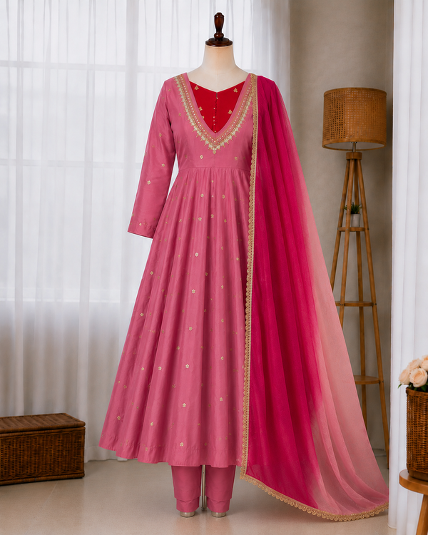 Roman Silk Embroidery Sequence & Real Mirror Work Gown