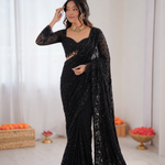 Faux Georgette Embroidered Saree Set