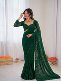 Faux Georgette Embroidered Saree Set