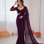 Faux Georgette Embroidered Saree Set