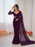Faux Georgette Embroidered Saree Set