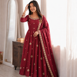 Crunchy Silk Embroidered Gown Suit Set
