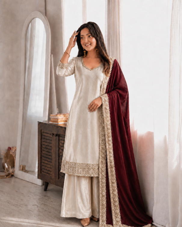 Chinon Embroidered Sharara Suit Set