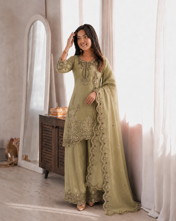 Crunchy Embroidered Plazzo Suit Set