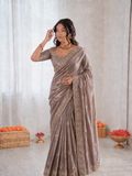 Beautiful Soft Fandy Satin Silk With Embroidery Sequence Work Saree