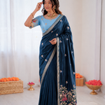 Beautiful Pure Soft Tissue Silk With Elegant Applique Work Saree