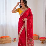 Beautiful Pure Soft Tissue Silk With Elegant Applique Work Saree
