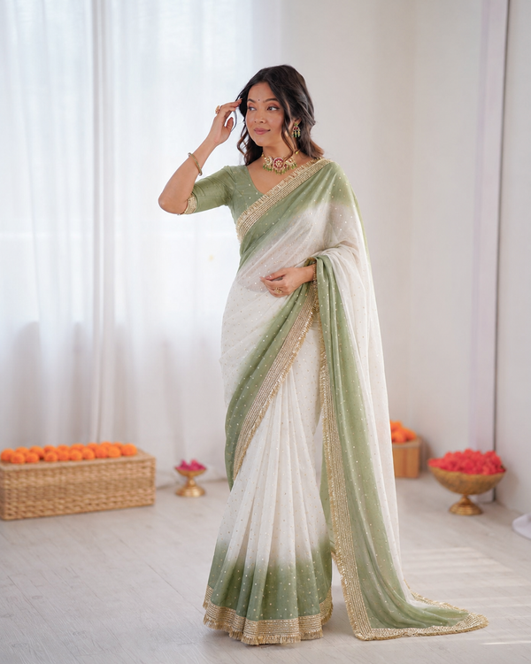 Elegant Rich Look Fendy Satin Silk With Self Weaving Jacquard Lining Work Saree