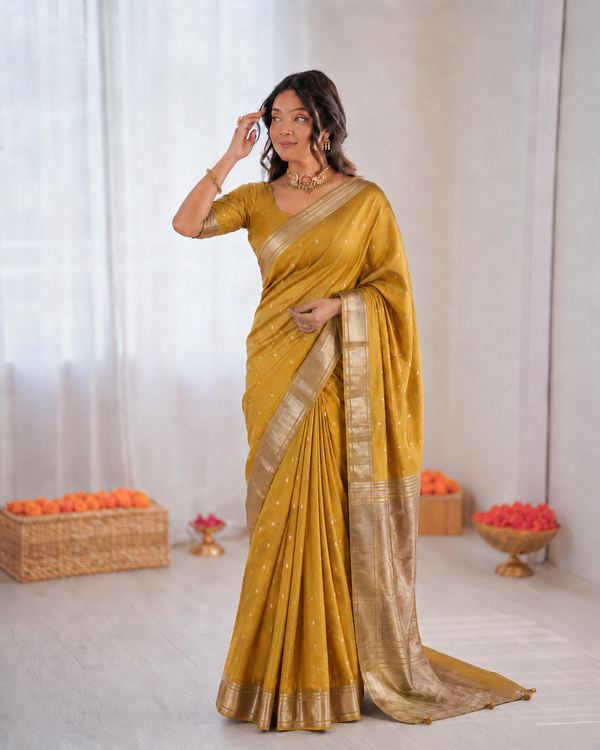 Beautiful Banarasi Organza Silk With Traditional Zari Weaving Butti Work Saree