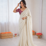 Beautiful Soft Rich Crunchy Georgette With Dual Gold & Silver Zari Butti Work Saree