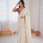 Beautiful Soft Rich Crunchy Georgette With Dual Gold & Silver Zari Butti Work Saree