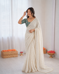 Beautiful Soft Rich Crunchy Georgette With Dual Gold & Silver Zari Butti Work Saree