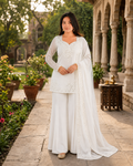 Beautiful Soft Rich Natural Crepe Farshi With Thread & Sequence Work Salwar Suit